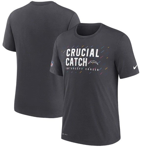 NFL Chargers Charcoal 2021 Crucial Catch Performance T-Shirt
