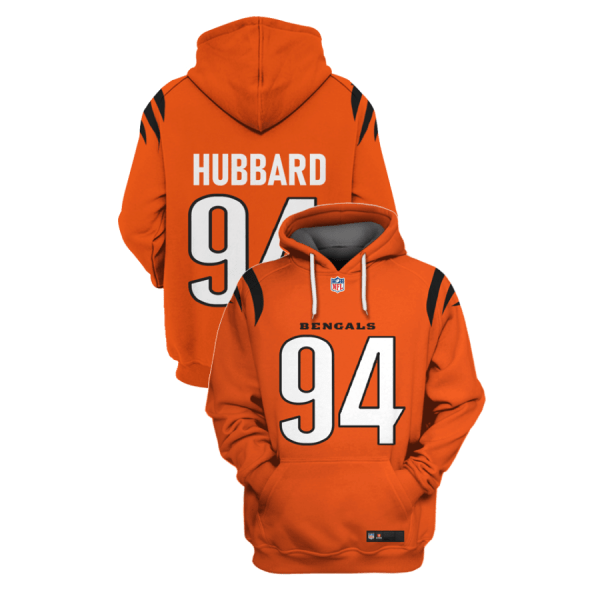 NFL Bengals 94 Sam Hubbard Orange 2021 Stitched New Hoodie