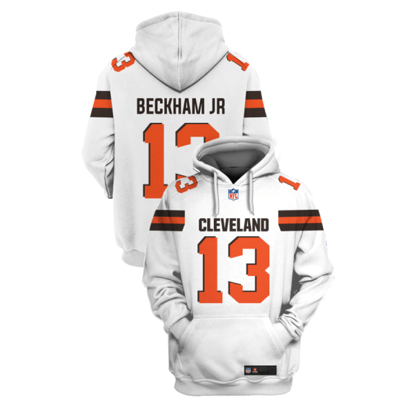 NFL Browns 13 Odell Beckham Jr. White 2021 Stitched New Hoodie