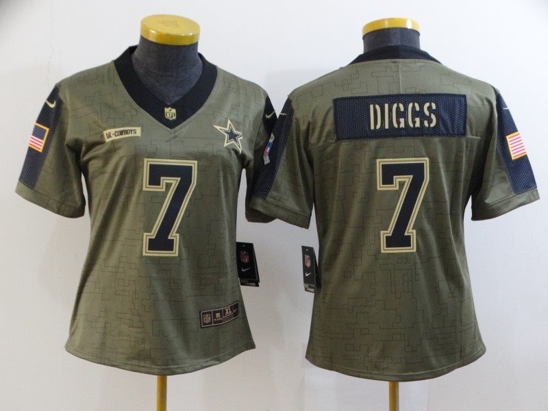 Nike Cowboys 7 Trevon Diggs 2021 Olive Salute To Service Limited Women Jersey