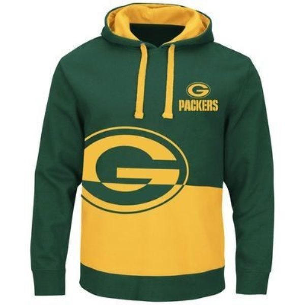 NFL Green Bay Packers Green and Gold Split All Stitched Hooded Sweatshirt