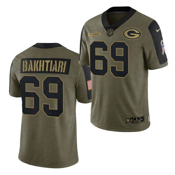 Nike Packers 69 David Bakhtiari 2021 Olive Salute To Service Limited Men Jersey