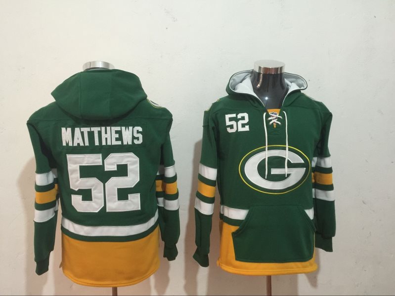 Green Bay Packers 52 Clay Matthews Green All Stitched Hooded Men Sweatshirt