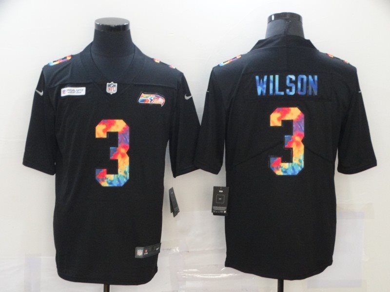Nike Seahawks 3 Russell Wilson Rainbow Black Limited Men Jersey