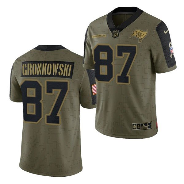 Nike Buccaneers 87 Rob Gronkowski 2021 Olive Salute To Service Limited Men Jersey