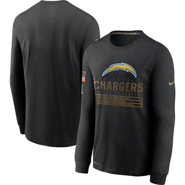 NFL Los Angeles Chargers 2020 Black Salute To Service Sideline Performance Long Sleeve Hoodie