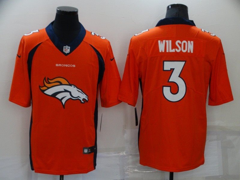 Nike Broncos 3 Russell Wilson Orange Big Team Logo Limited Men Jersey