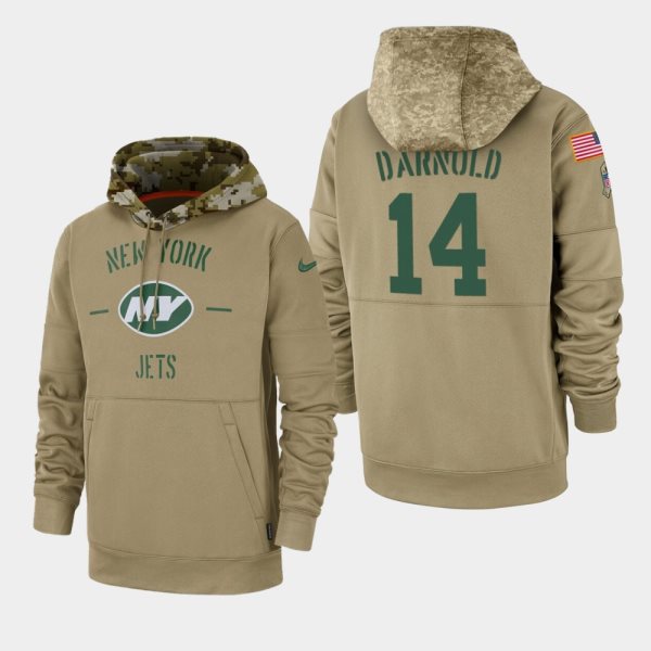 Nike New York Jets 14 Sam Darnold Tan 2019 Salute To Service Sideline Therma Pullover Hoodie
