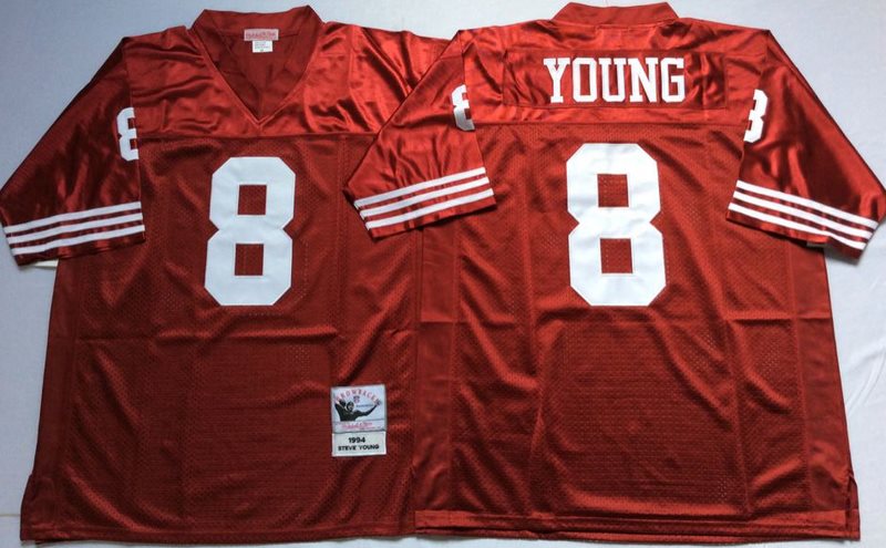 NFL 49ers 8 Steve Young Red M&N Throwback Men Jersey