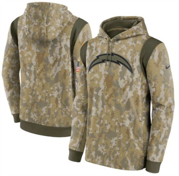 Nike Los Angeles Chargers Camo 2021 Salute To Service Therma Performance Pullover Hoodie