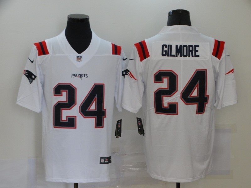 Nike Patriots 24 Stephon Gilmore 2020 New White Vapor Limited Men Jersey