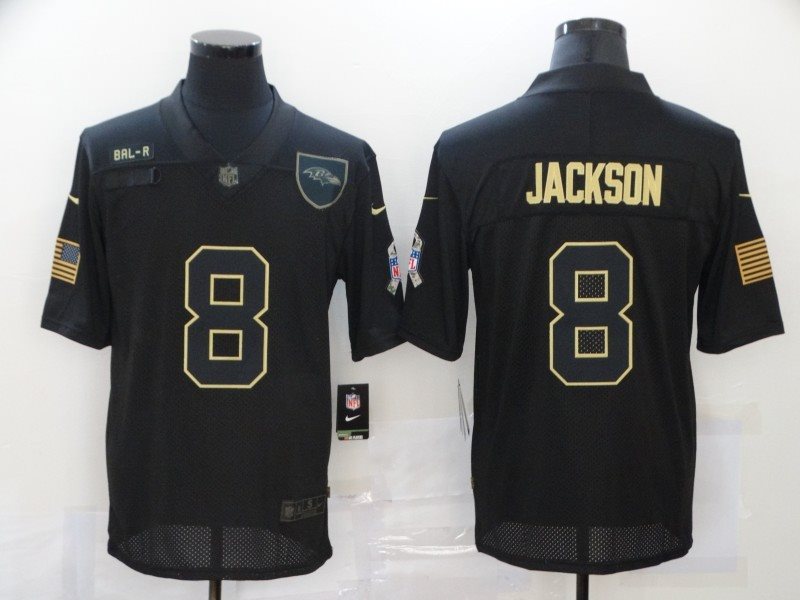 Nike Ravens 8 Lamar Jackson 2020 Black Salute To Service Limited Men Jersey