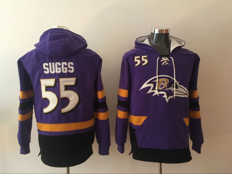 Nike Baltimore Ravens 55 Terrell Suggs Purple All Stitched Hooded Men Sweatshirt