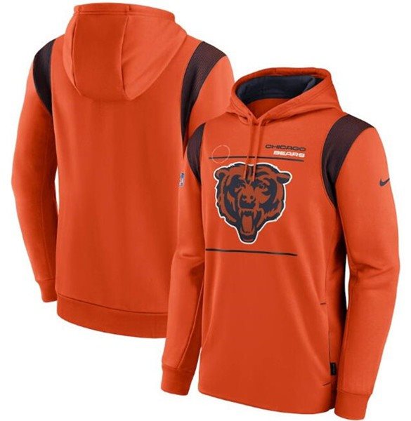 Men's Chicago Bears 2021 Orange Sideline Logo Performance Pullover Hoodie