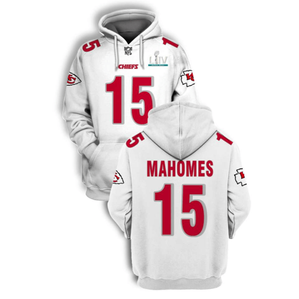 NFL Chiefs 15 Patrick Mahomes White 2021 Stitched New Hoodie