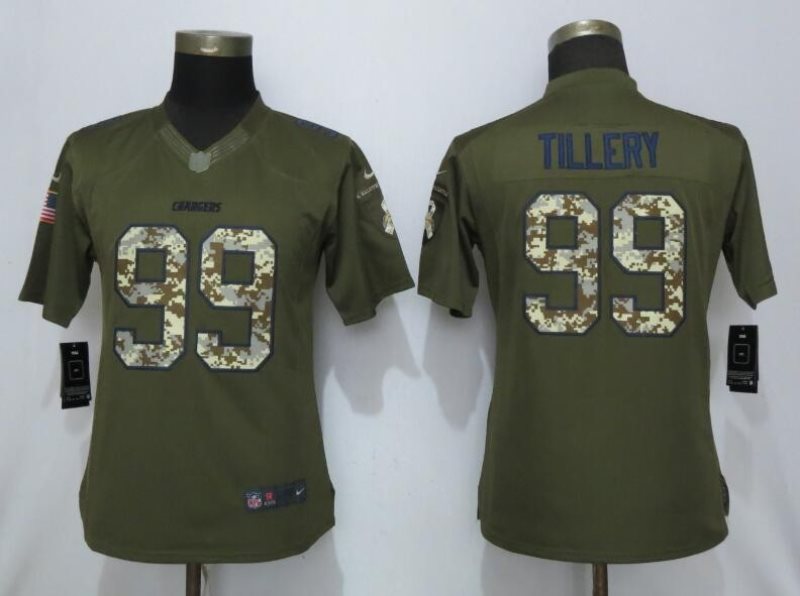 Nike Chargers 99 Jerry Tillery Olive Camo Salute to Service Limited Women Jersey