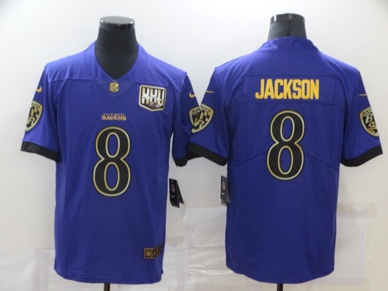 Nike Ravens 8 Lamar Jackson Purple Gold Vapor Limited Men Jersey