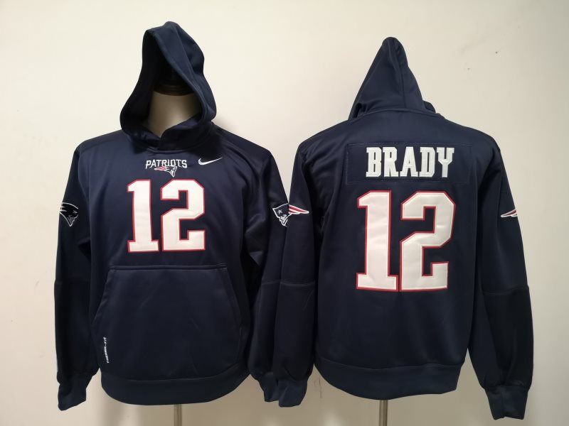 Nike Patriots 12 Tom Brady Navy Hooded Sweatshirt