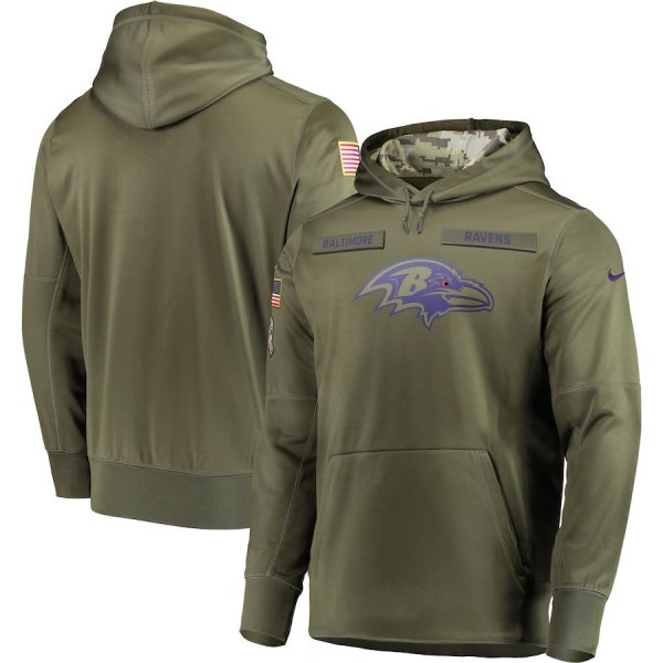 NFL Baltimore Ravens Nike 2018 Salute to Service Sideline Therma Performance Pullover Hoodie Olive