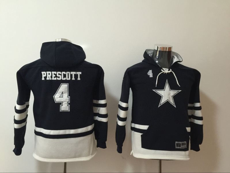 Nike Dallas Cowboys 4 Dak Prescott Navy All Stitched Hooded Youth Sweatshirt
