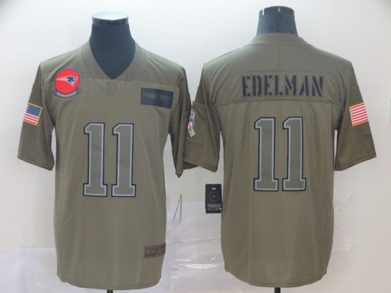 Nike Patriots 11 Julian Edelman Olive 2019 Salute To Service Limited Men Jersey