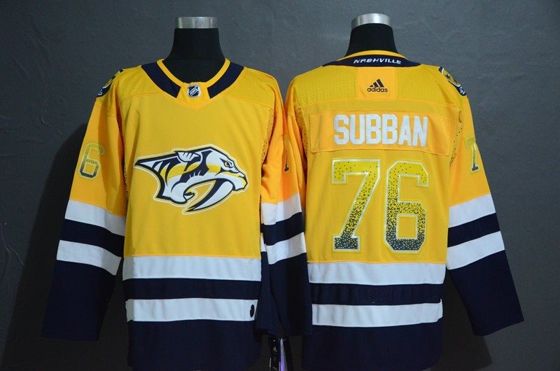 NHL Predators 76 P.K. Subban Yellow Drift Fashion Adidas Men Jersey