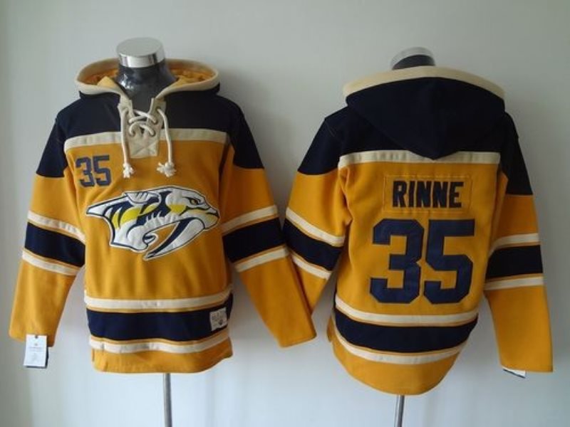 NHL Predators 35 Pekka Rinne Yellow Men Sweatshirt