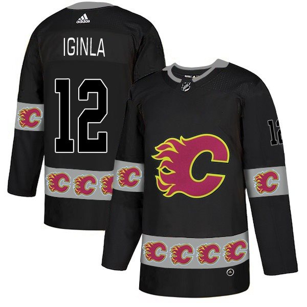 NHL Flames 12 Jarome Iginla Black Team Logos Fashion Adidas Men Jersey