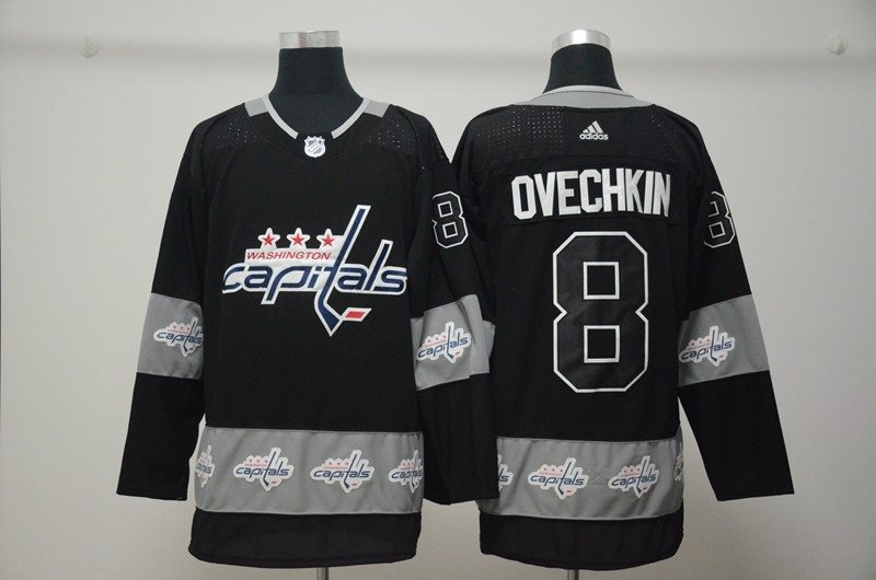 NHL Capitals 8 Alex Ovechkin Black Team Logos Fashion Adidas Men Jersey