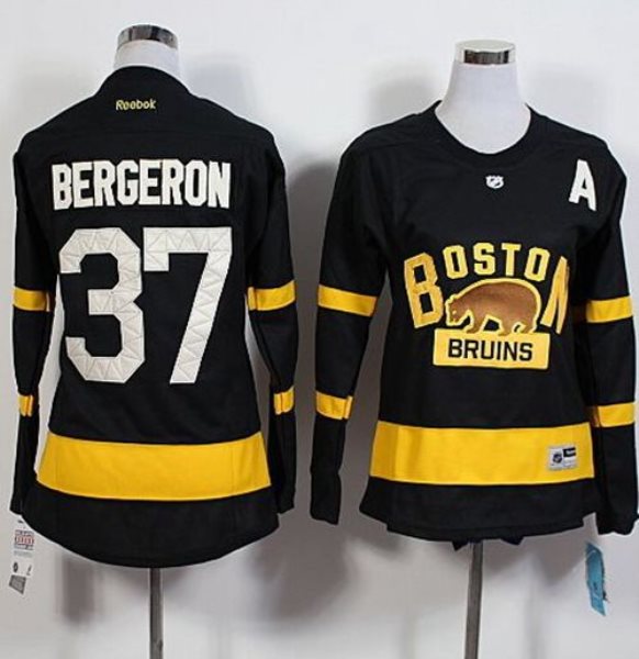 NHL Bruins 37 Patrice Bergeron Black 2016 Winter Classic A Patch Women Jersey