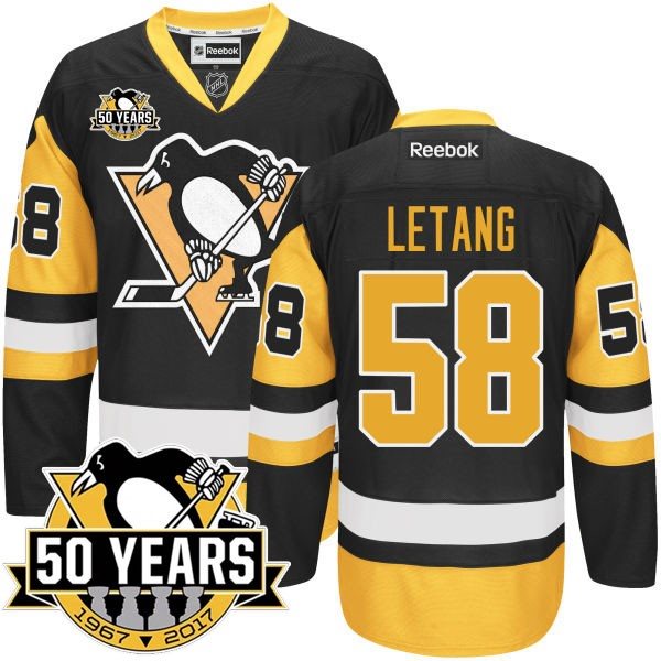 NHL Penguins 58 Kris Letang Black 50th Anniversary Reebok Men Jersey