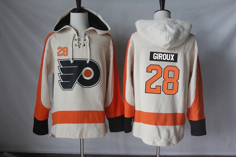 NHL Flyers 28 Claude Giroux Cream Hooded Men Sweatshirt