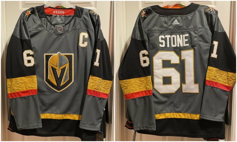 NHL Knights 61 Mike Stone Grey Adidas Men Jersey with C Patch