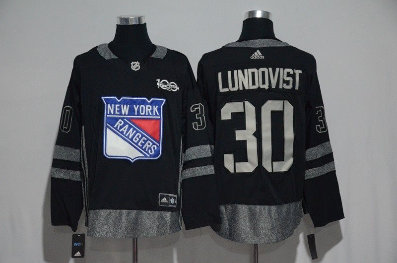 NHL Rangers 30 Henrik Lundqvist Black 100th Anniversary Season Men Jersey