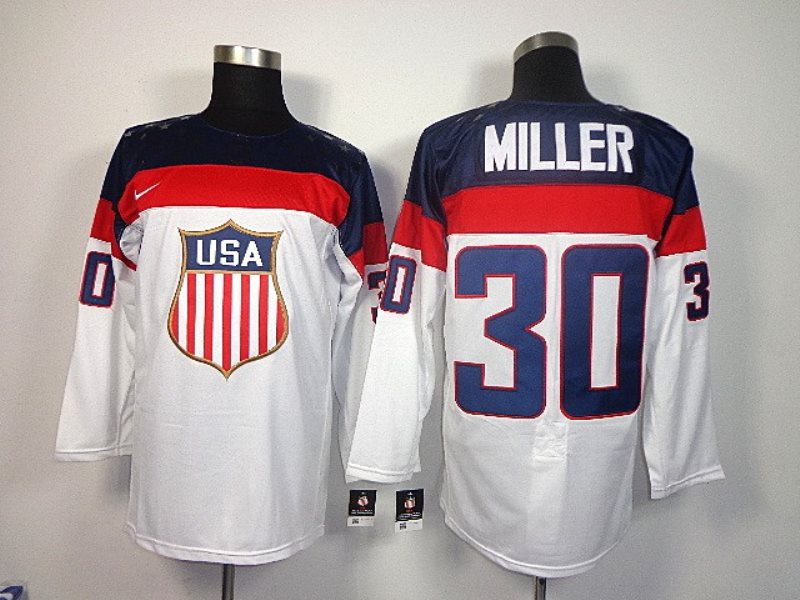 2014 Olympic Team USA No.30 Ryan Miller White Hockey Jersey