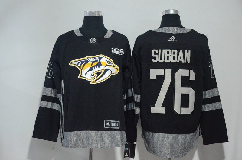 NHL Predators 76 P.K Subban Black 100th Anniversary Adidas Men Jersey