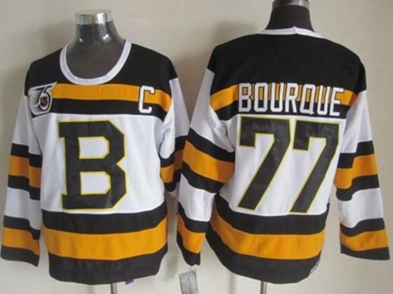 NHL Bruins 77 Ray Bourque White 75TH CCM Throwback Men Jersey