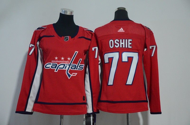NHL Capitals 77 T.J. Oshie Red Adidas Women Jersey
