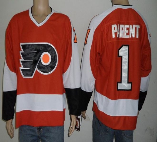 NHL Flyers 1 Bernie Parent Orange Men Jersey