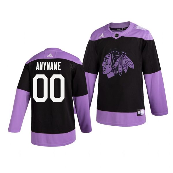 NHL Blackhawks Customized Black Purple Hockey Fights Cancer Adidas Men Jersey