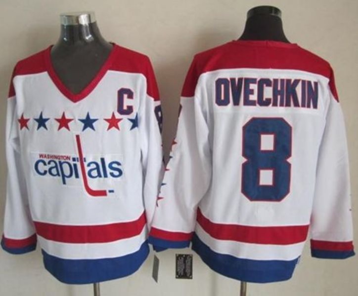 NHL Capitals 8 Alex Ovechkin White CCM Throwback Men Jersey