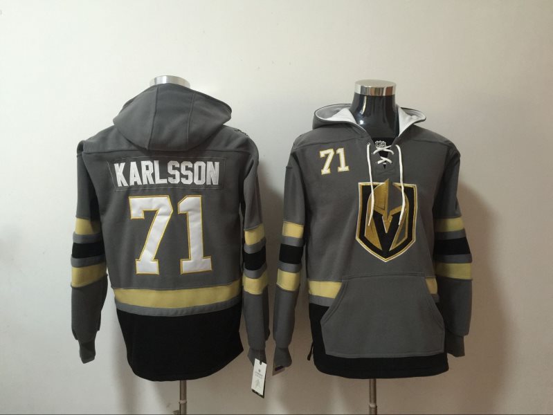 NHL Vegas Golden Knights 71 William Karlsson Gray All Stitched Hooded Men Sweatshirt