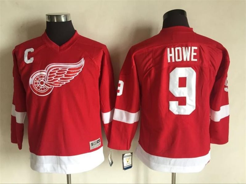 NHL Red Wings 9 Gordie Howe Red Winter Classic CCM Throwback Youth Jersey