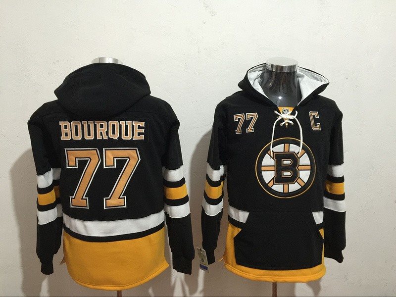 NHL Bruins 77 Ray Bourque Black All Hooded Men Sweatshirt