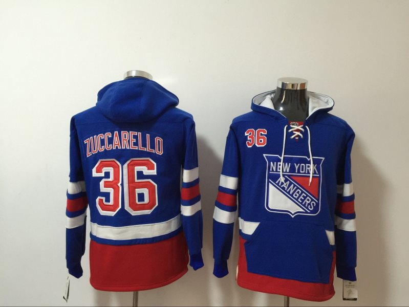 NHL Rangers 36 Mats Zuccarello Royal All Stitched Hooded Men Sweatshirt
