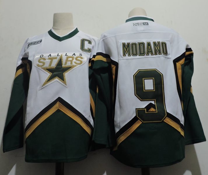 NHL Stars 9 Mike Modano White CCM Throwback Men Jersey