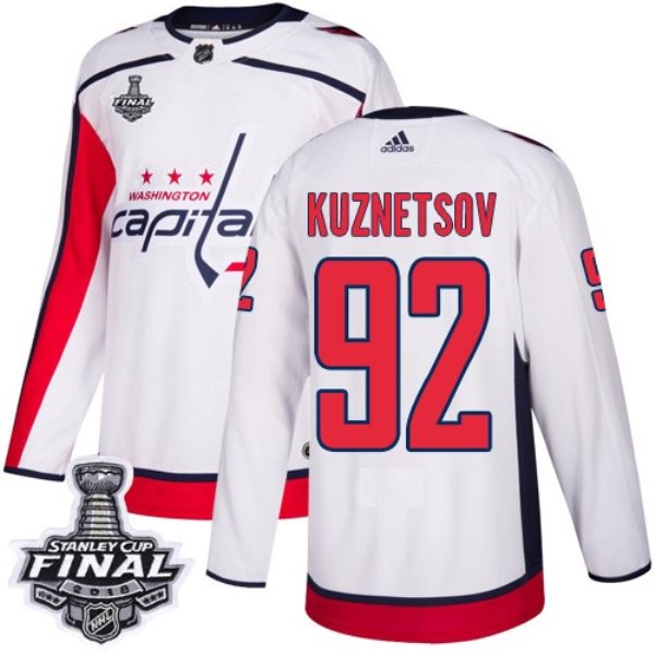 NHL Washington Capitals 92 Evgeny Kuznetsov Adidas White 2018 Stanley Cup Final Patch Men Jersey