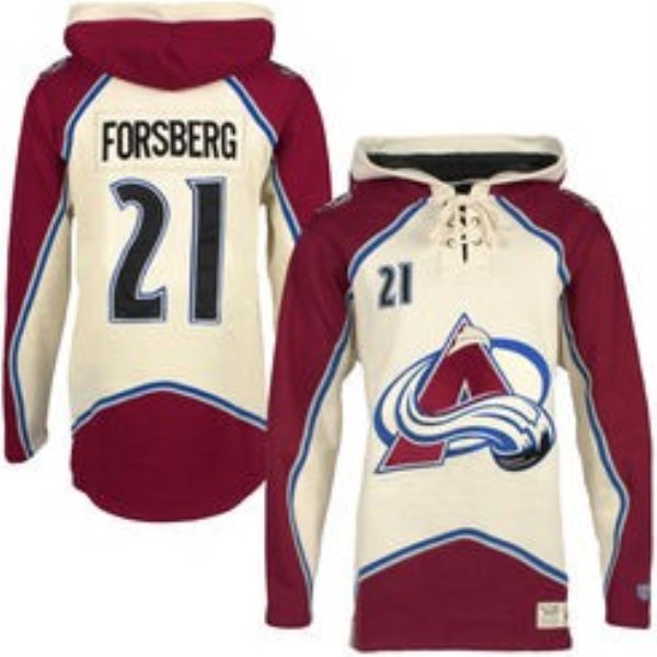 NHL Avalanche 21 Peter Forsberg Cream All Stitched Hooded Men Sweatshirt