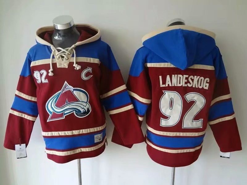 NHL Avalanche 92 Gabriel Landeskog Burgundy All Stitched Pullover Hoodie