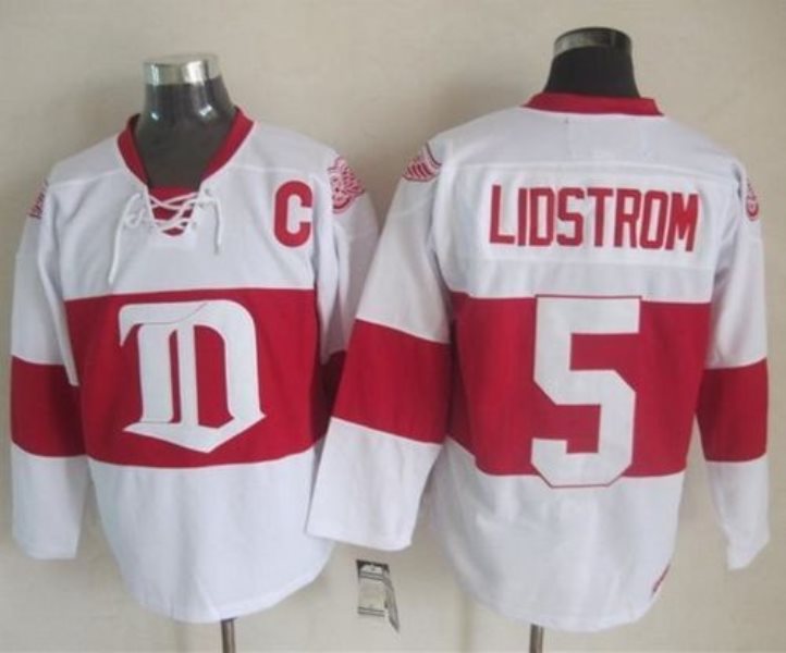 NHL Red Wings 5 Nicklas Lidstrom White Winter Classic CCM Throwback Men Jersey